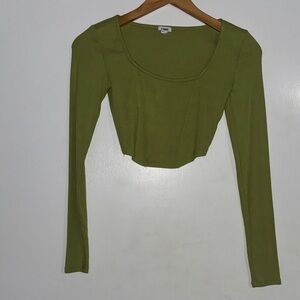 Garage Olive Long Sleeve Crop Top